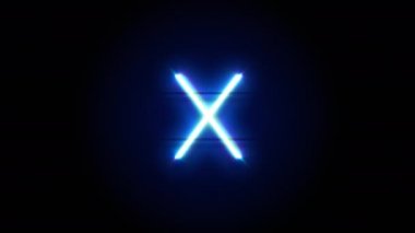 Neon yazı tipi harfi X küçük harfi bir süre sonra ortada belirip kayboluyor. Mavi neon alfabe sembolünün döngü canlandırması