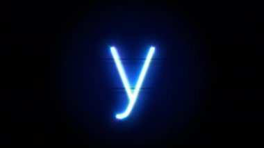 Neon yazı tipi harfi Y küçük harfi ortaya çıkar ve bir süre sonra kaybolur. Mavi neon alfabe sembolünün döngü canlandırması
