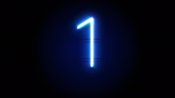 Неонове число 1 з'являється в центрі і зникає через деякий час. Циклічна анімація синього неонового символу — стокове відео