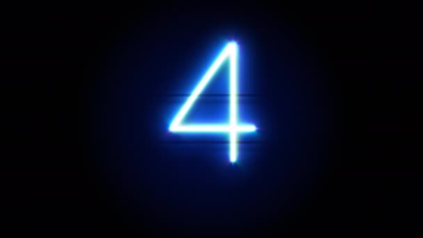 Neon číslo 4 se objeví uprostřed a po nějaké době zmizí. Animace smyčky symbolu modré abecedy — Stock video