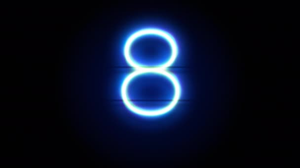 Neon číslo 8 se objeví uprostřed a po nějaké době zmizí. Animace smyčky symbolu modré abecedy — Stock video