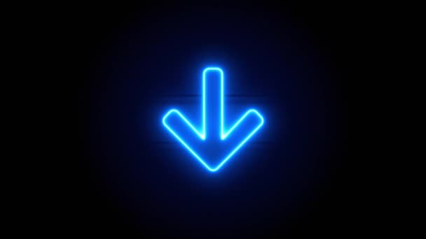 Uprostřed se objeví neonová značka Arrow Down a po nějaké době zmizí. Animace smyčky symbolu modré abecedy — Stock video