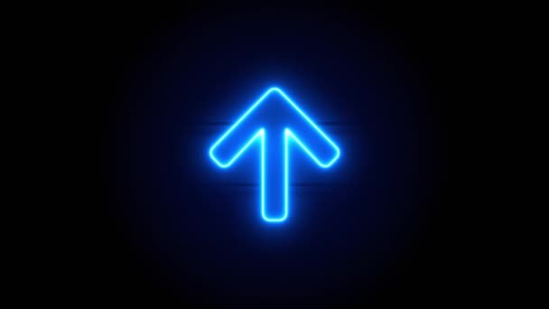 Arrow Up neon tecken visas i centrum och försvinna efter en tid. Loop animation av blå neon alfabet symbol — Stockvideo