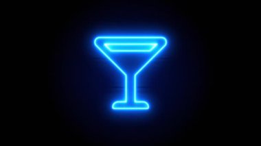 Vermut cam neon levhası bir süre sonra ortada belirip kayboluyor. Siyah arkaplanda mavi neon bir sembol. Döngülü canlandırma