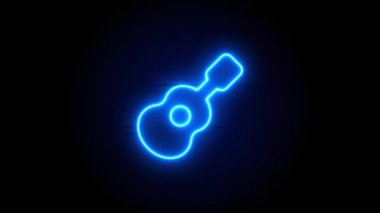 Gitar neon ışığı bir süre sonra ortada belirir ve kaybolur. Siyah arkaplanda mavi neon bir sembol. Döngülü canlandırma.