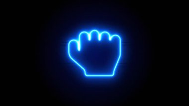 Hand Rock neon işareti bir süre sonra ortada belirir ve kaybolur. Siyah arkaplanda mavi neon bir sembol. Döngülü canlandırma.