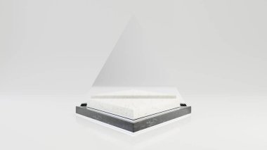 Beyaz arka planda izole edilmiş gümüş çerçeveli siyah ve beyaz mermer mermer basamaklar. 3D, ürün yerleştirme için asgari soyut arka plan kavramı oluşturdu. Minimum moda modeli.