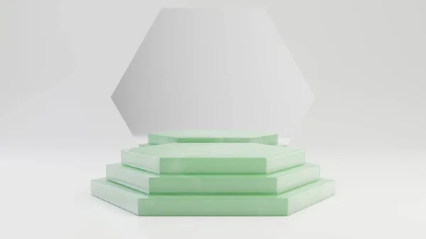 Escalones Pedestales Jade Hexágono Con Espejo Aislado Sobre Fondo Blanco —  Fotos de Stock