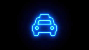 Araba neon ışığı bir süre sonra ortada belirir ve kaybolur. Siyah arkaplanda mavi neon bir sembol. Döngülü canlandırma.