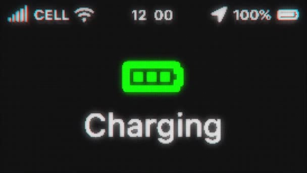 Batería Carga Aparecen Pantalla Antigua Animación Texto Pixelada Con Hud — Vídeo de stock