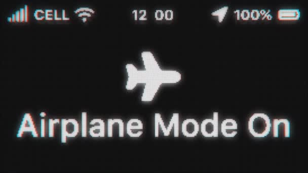 Λειτουργία Αεροπλάνου Εμφανίζεται Στην Παλιά Οθόνη Pixeled Κείμενο Animation Hud — Αρχείο Βίντεο
