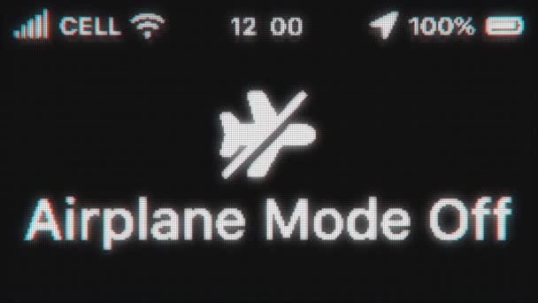 Modo Avião Desligado Aparecer Tela Antiga Animação Texto Pixelada Com — Vídeo de Stock