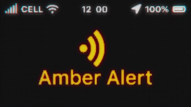 Amber Alert Appare Sul Vecchio Display Animazione Testo Pixeled Con — Video Stock