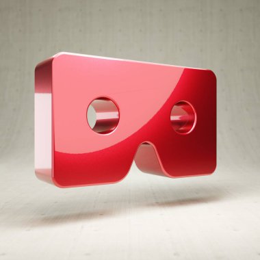 VR Mukavva Simgesi. Beyaz beton arka planda izole edilmiş altın parıltılı üniversite sembolü. Web sitesi için modern simge, sosyal medya, sunum, tasarım şablonu ögesi. 3 Boyutlu Hazırlama.