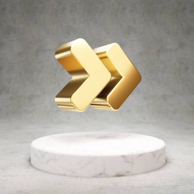 Açılı Çift Sağ simgesi. Beyaz mermer kürsüde altın renkli Açı Çift Sağ sembolü. Web sitesi için modern simge, sosyal medya, sunum, tasarım şablonu ögesi. 3 Boyutlu Hazırlama.