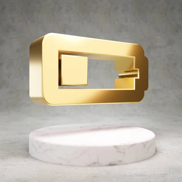 Ikona Ćwiartki Baterii Złoty Błyszczący Kwartał Symbol Baterii Białym Marmurowym — Zdjęcie stockowe