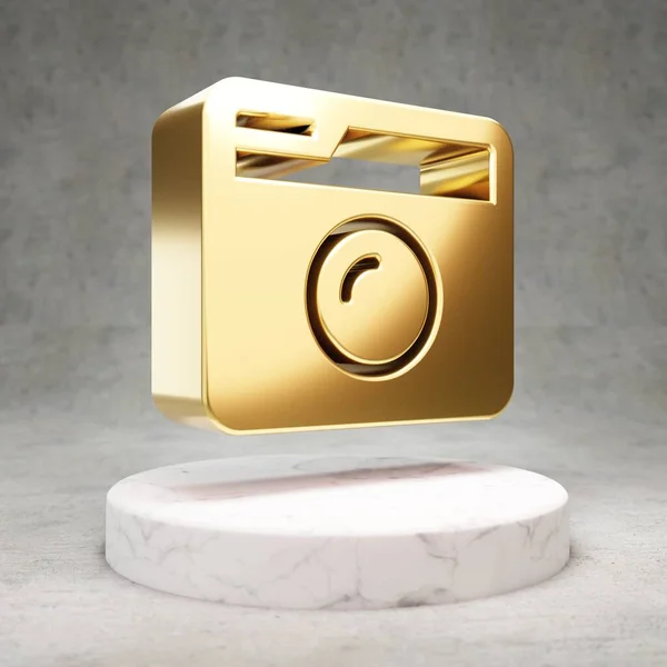Retro Ikona Aparatu Fotograficznego Złoty Błyszczący Symbol Kamery Fotograficznej Retro — Zdjęcie stockowe