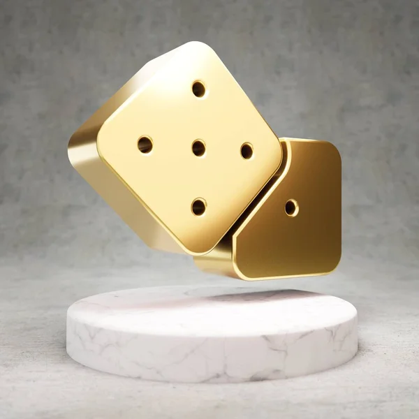 Tärningsikonen Guld Blanka Tärning Symbol Vit Marmor Pallplats Modern Ikon — Stockfoto