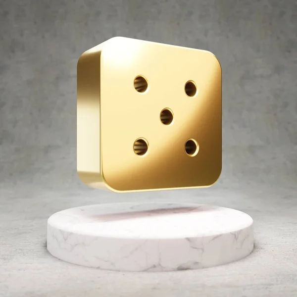 Dice Five Icoon Gouden Glanzende Dobbelstenen Vijf Symbool Wit Marmeren — Stockfoto