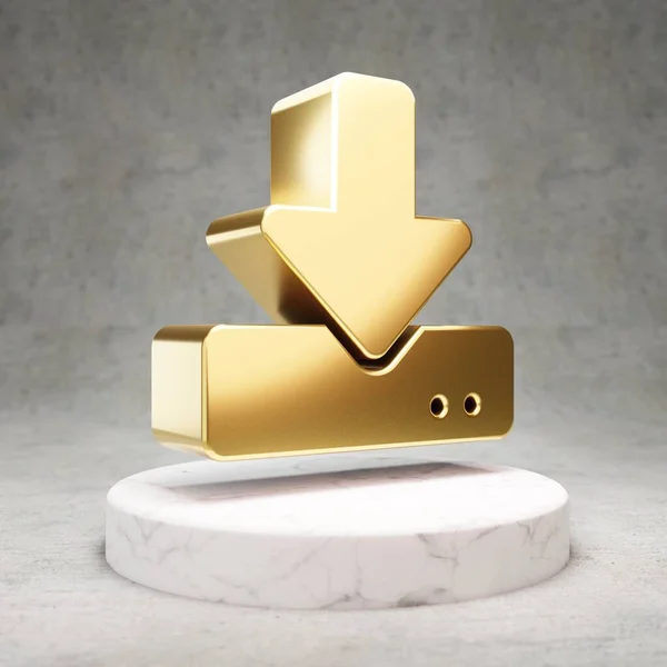 Stáhnout Ikonu Zlatá Lesklá Stáhnout Symbol Bílém Mramorovém Pódiu Moderní — Stock fotografie