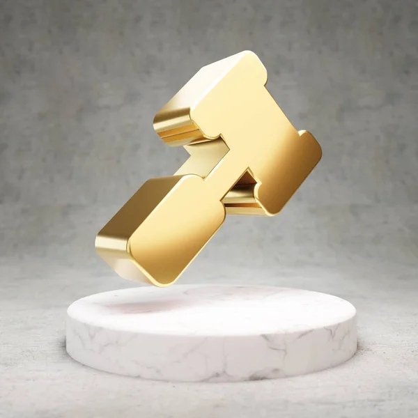 Gavel Goldglänzendes Gavel Symbol Auf Dem Podium Aus Weißem Marmor — Stockfoto