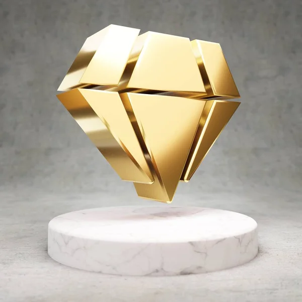 Gem Icoon Gouden Glanzende Gem Symbool Wit Marmeren Podium Modern — Stockfoto