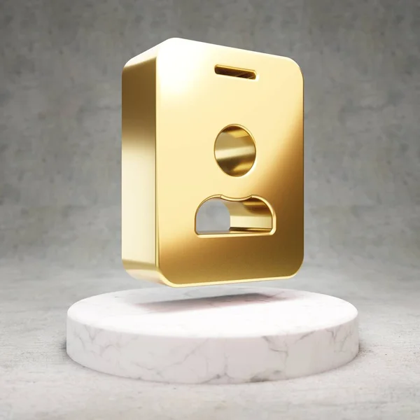 Ikona Identyfikatora Złoty Błyszczący Symbol Odznaki Białym Marmurowym Podium Nowoczesna — Zdjęcie stockowe