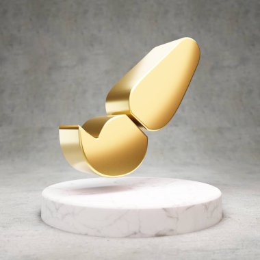 Fırça ikonunu boya. Beyaz mermer kürsüde altın renkli boya fırçası sembolü. Web sitesi için modern simge, sosyal medya, sunum, tasarım şablonu ögesi. 3 Boyutlu Hazırlama.