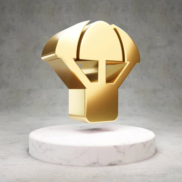Значок Парашютный Ящик Золотой Глянцевый Символ Парашютной Коробки Подиуме Белого — стоковое фото