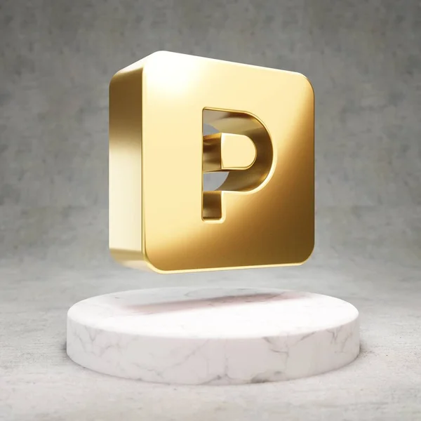 Ikona Parkowania Złoty Błyszczący Symbol Parkingu Białym Marmurowym Podium Nowoczesna — Zdjęcie stockowe