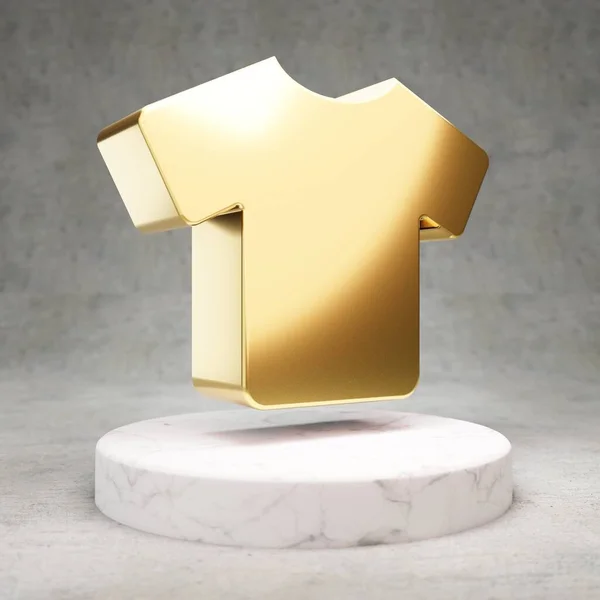 Shirt Icon Gold Glossy Shirt Symbol White Marble Podium Modern — Stock Photo, Image