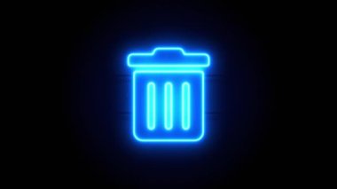 Çöp tenekesi neon ışığı bir süre sonra ortada belirir ve kaybolur. Siyah arkaplanda mavi renkli animasyon simgesi. Döngülü canlandırma