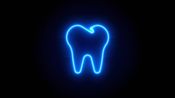 Zębowy Neon Pojawia Się Środku Znika Jakimś Czasie Animowana Niebieska — Wideo stockowe