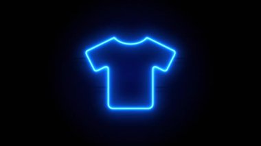 Tişört neon levhası ortada beliriyor ve bir süre sonra kayboluyor. Siyah arkaplanda mavi renkli animasyon simgesi. Döngülü canlandırma