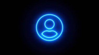 Kullanıcı neon işareti bir süre sonra ortada belirir ve kaybolur. Siyah arkaplanda mavi renkli animasyon simgesi. Döngülü canlandırma