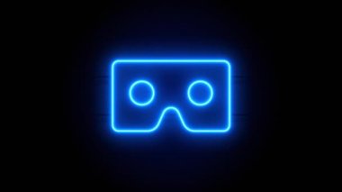 VR karton neon levhası bir süre sonra ortada belirir ve kaybolur. Siyah arkaplanda mavi renkli animasyon simgesi. Döngülü canlandırma