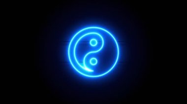 Yin-Yang neon işareti bir süre sonra ortada belirir ve kaybolur. Siyah arkaplanda mavi renkli animasyon simgesi. Döngülü canlandırma