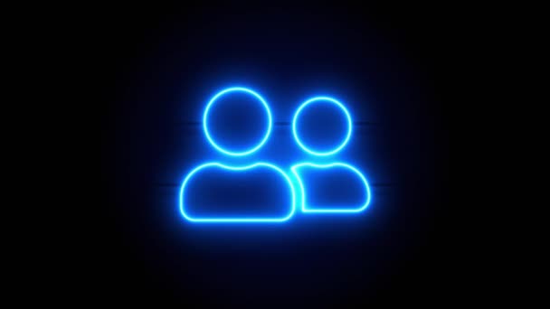 用户朋友霓虹灯标志出现在中间 一段时间后消失了 黑色背景上的动画蓝色霓虹灯图标 循环动画 — 图库视频影像