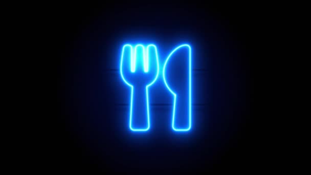 Utencils Neon Sign Appear Center Disappear Some Time Animated Blue — Stock Video