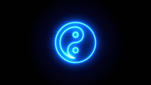 Yin Yang Neon Sign Appear Center Disappear Some Time Animated — Stock Video