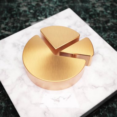 Grafik turtası simgesi. Beyaz mermer kürsüde Bronz Harita Turtası sembolü. Web sitesi için simge, sosyal medya, sunum, tasarım şablonu ögesi. 3 Boyutlu Hazırlama.