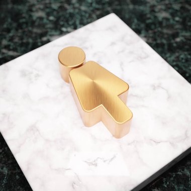 Kadın ikonu. Beyaz mermer kürsüde bronz kadın sembolü. Web sitesi için simge, sosyal medya, sunum, tasarım şablonu ögesi. 3 Boyutlu Hazırlama.