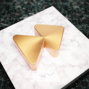 İleti simgesi. Beyaz mermer kürsüde bronz forvet sembolü. Web sitesi için simge, sosyal medya, sunum, tasarım şablonu ögesi. 3 Boyutlu Hazırlama.