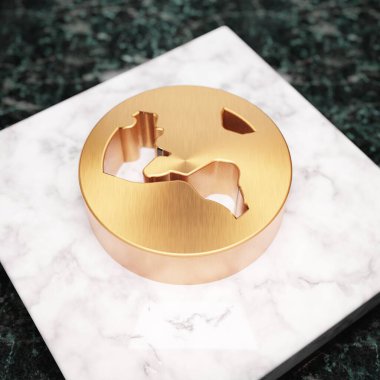 Globe USA ikonu. Beyaz mermer kürsüde Bronz Küre ABD sembolü. Web sitesi için simge, sosyal medya, sunum, tasarım şablonu ögesi. 3 Boyutlu Hazırlama.