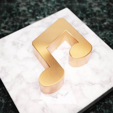 Müzik ikonu. Beyaz mermer kürsüde Bronz Müzik sembolü. Web sitesi için simge, sosyal medya, sunum, tasarım şablonu ögesi. 3 Boyutlu Hazırlama.