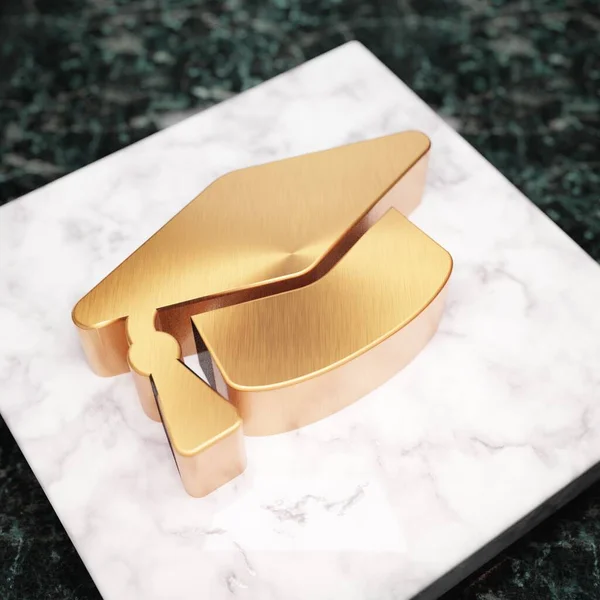 Ikon Cap Kelulusan Bronze Graduation Cap Simbol Podium Marmer Putih — Stok Foto