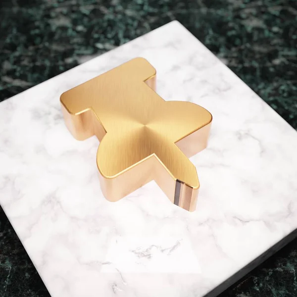 Ikona Miniatury Bronzový Symbol Připínáčku Bílém Mramorovém Pódiu Ikona Pro — Stock fotografie