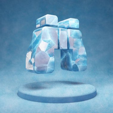 Dürbün simgesi. Mavi kar podyumunda çatlamış mavi buz dürbünü sembolü. Web sitesi, sunum ve tasarım şablonu için Sosyal Ortam Simgesi. 3 Boyutlu Hazırlama.