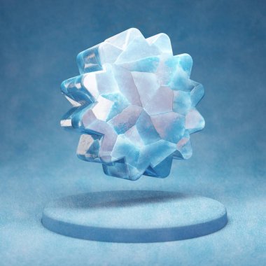 Sertifika simgesi. Mavi kar podyumunda çatlamış mavi buz sertifikası sembolü. Web sitesi, sunum ve tasarım şablonu için Sosyal Ortam Simgesi. 3 Boyutlu Hazırlama.