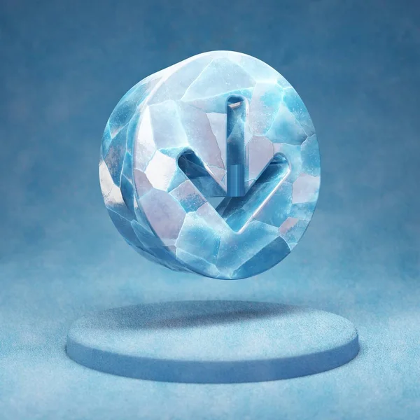 Ikona Šipky Dolů Popraskané Modré Ice Arrow Circle Symbol Modrém — Stock fotografie